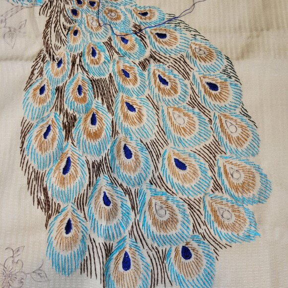 Vintage Peacock Embroidery Project Pure Linen Unfinished Project Started - Picture 5 of 9